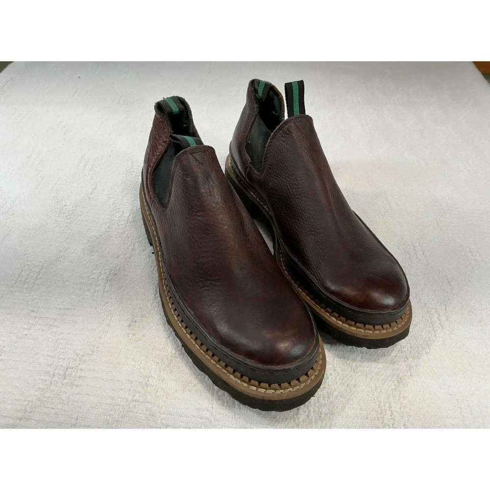 Georgia Boot Romeo Mens 12‎ Dark Brown Leather Slip On Work Shoes GR262 Lug Sole
